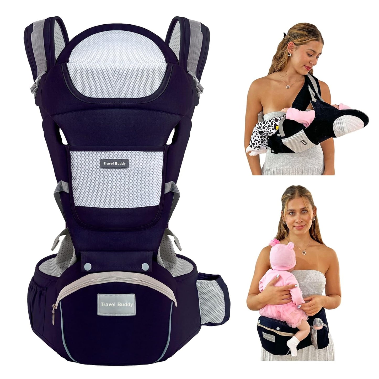 Travel Buddy Baby Carrier| 4-in-1 with Hip Seat and Sling | 3-44lbs Newborn & Toddler Carrier