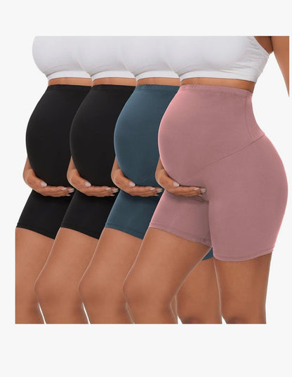 Maternity Over-the-Belly Biker Shorts (5” Inseam) 4-Pack