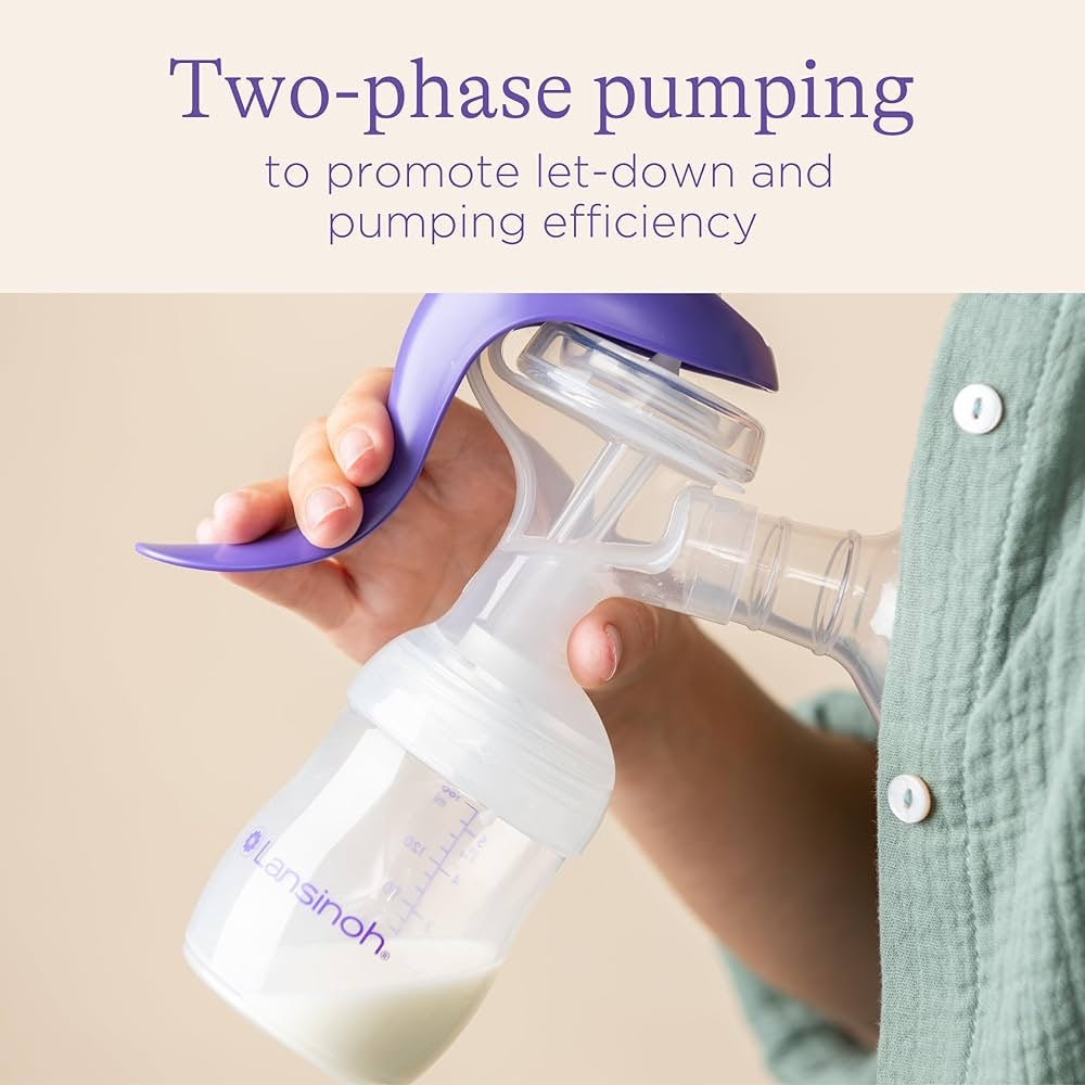 Lansinoh Manual Breast Pump | Hand Pump with Comfortable Flange & 5 oz Baby Bottle W/ Slow Flow Nipple