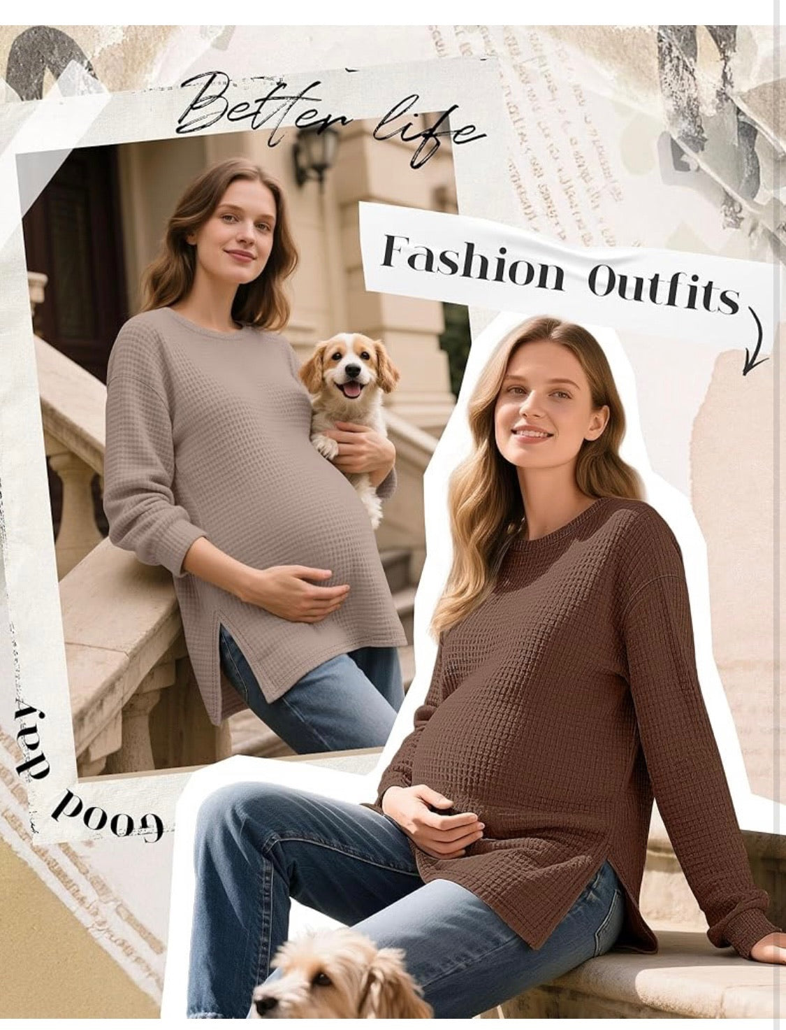 Long Sleeve Waffle Knit Maternity Tops – 3-Pack