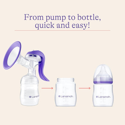 Lansinoh Manual Breast Pump | Hand Pump with Comfortable Flange & 5 oz Baby Bottle W/ Slow Flow Nipple