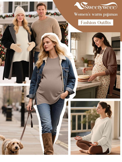 Long Sleeve Waffle Knit Maternity Tops – 3-Pack