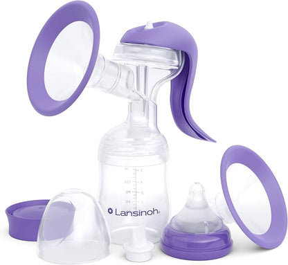 Lansinoh Manual Breast Pump | Hand Pump with Comfortable Flange & 5 oz Baby Bottle W/ Slow Flow Nipple