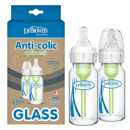 Dr. Brown's Natural Flow Anti-Colic Options+ Narrow Glass Baby Bottle